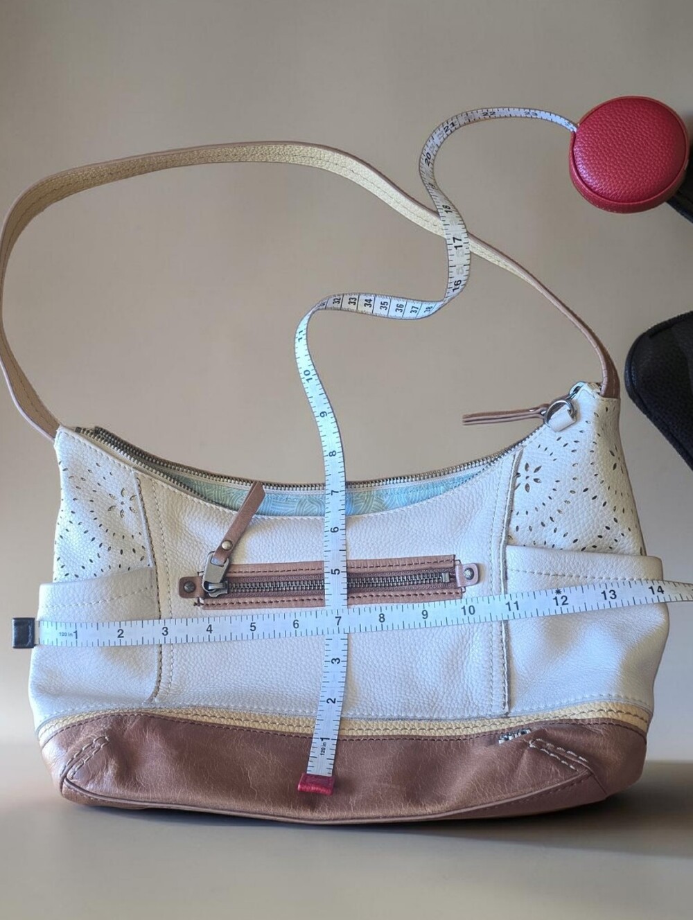 The Sak Kendra Leather Satchel Cream Brown Hobo Shoulder Bag - Picture 8 of 11
